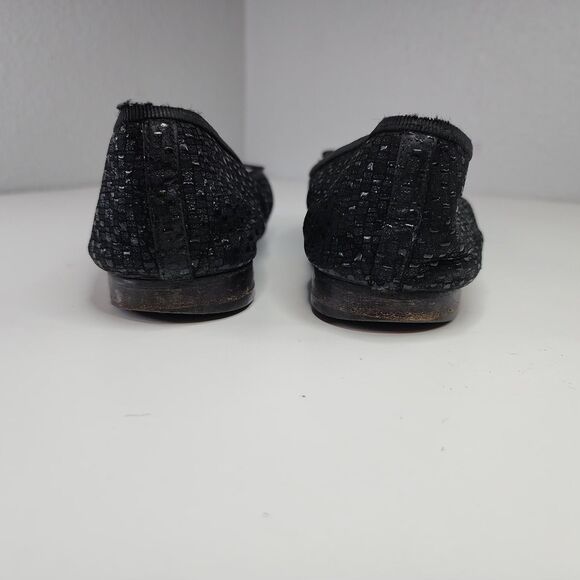 Chanel Glitter Tweed Ballet Flats Black Grosgrain Cap Toe Bow 37 Made in Italy - Picture 6 of 16
